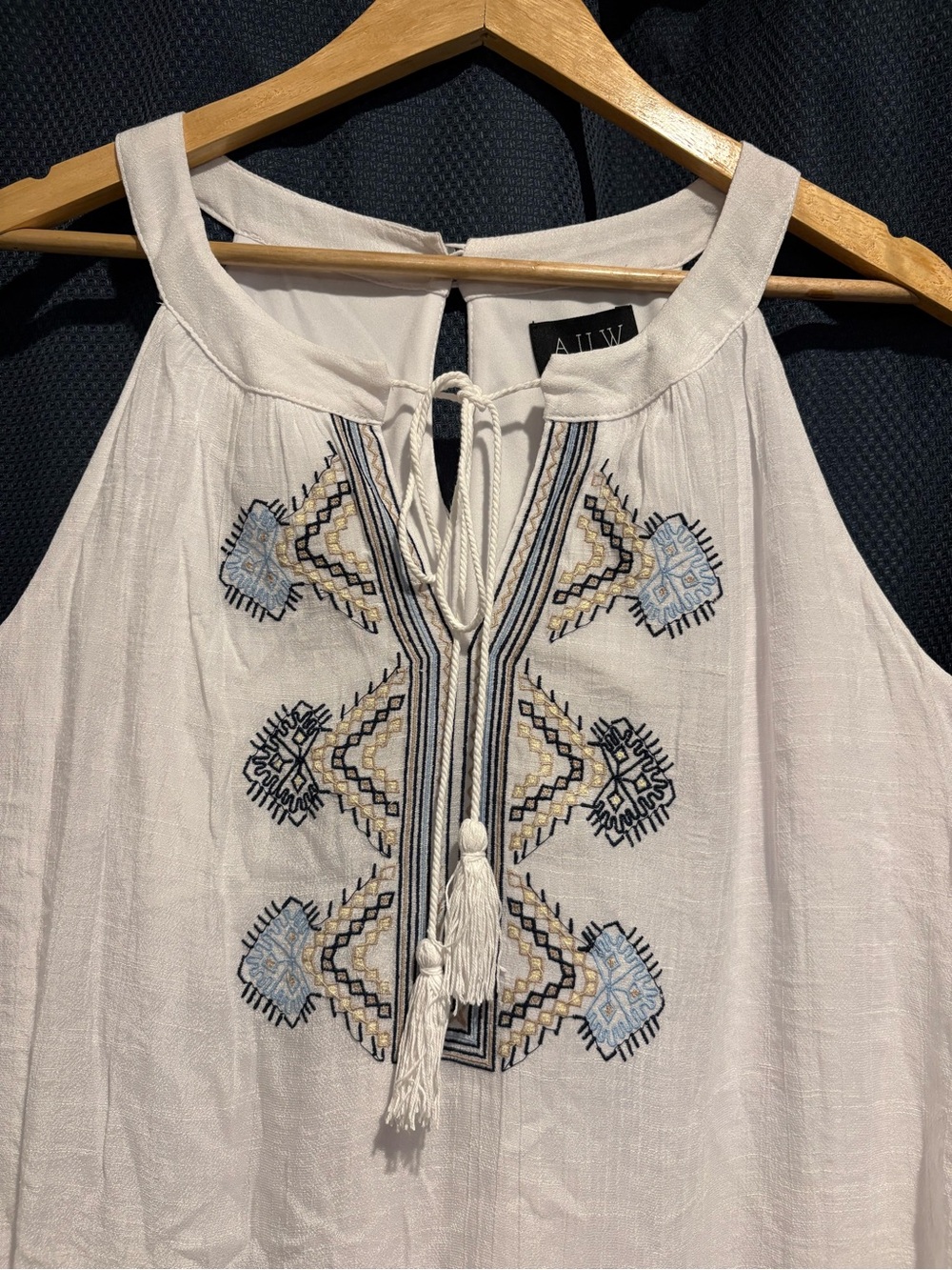 NEW White Bohemian Lightweight Sleeveless Dress with Round Neck by AUW